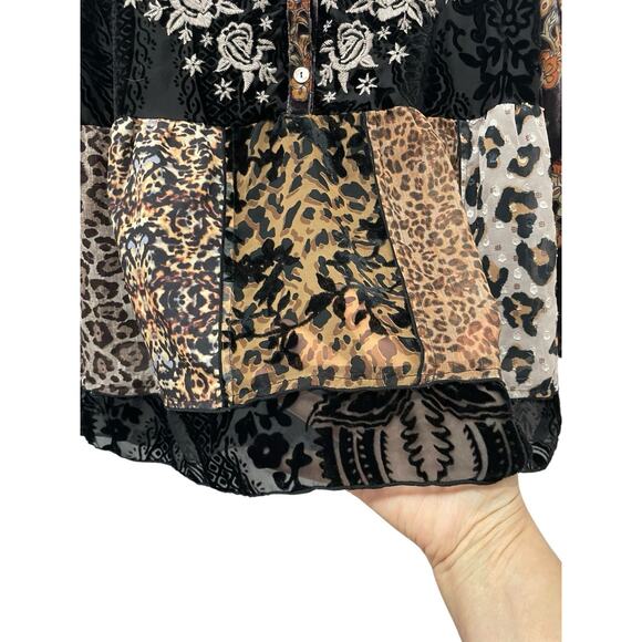 John Mark Boho Velvet Top Womens M Crushed Burnout Shirt Embroidered Dark Grunge - Picture 9 of 16